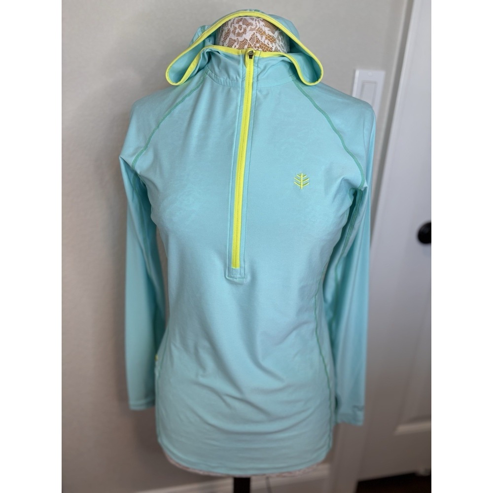 Coolibar UPF‎ 50+ Sun Protection Lightweight Hooded Jacket Full Zip S  Aqua Blue